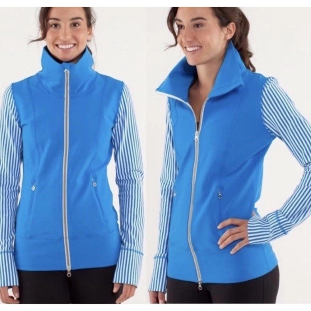 Lululemon Daily Yoga Beaming Jacket Womens Blue Striped‎ Full Zip Gym Top Sz 4